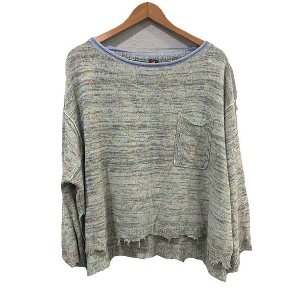Free People Women's Blue Pullover Sweater Raw Hem Oversized Sweater Size Small - Picture 1 of 4